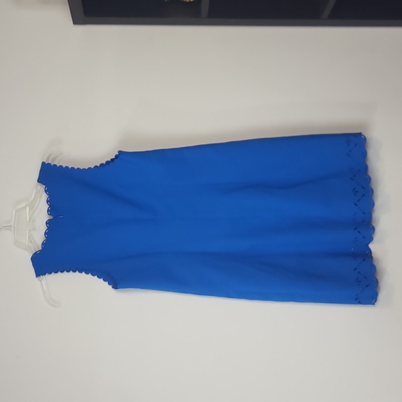 J. CREW Blue Laser Cut-Out Scallop Edge Sleeveless Midi Dress - Picture 4 of 10
